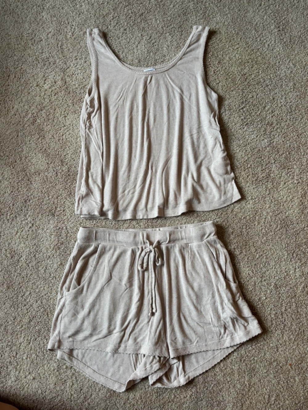 Sonoma Cream Ribbed Tank & Drawstring Shorts Sleep Set